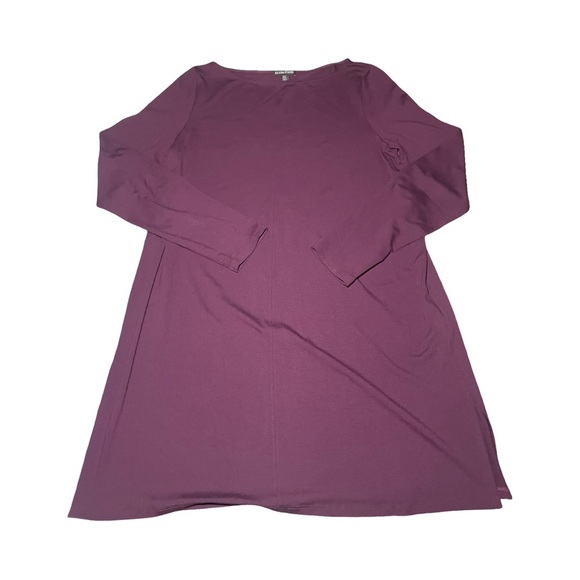 Eileen Fisher Stretch Jersey Knit Crew Neck Long Top, Sweet Plum, Size Medium - Picture 1 of 4